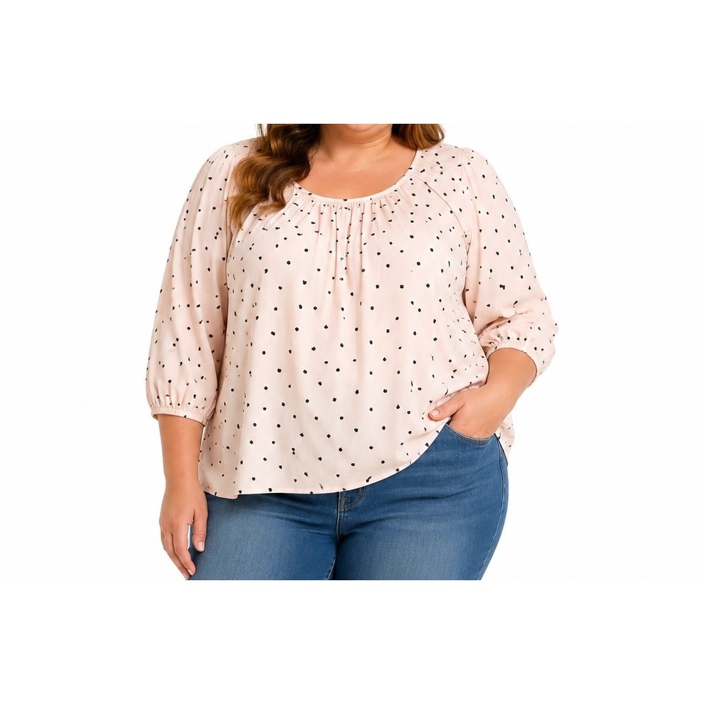 ROZ & ALI Women's Pink Heart Print Blouse Pleated Scoop Neck Top Plus Size 3X
